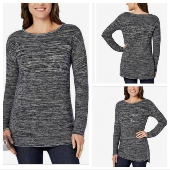 Ellen Tracy Womens Gray Black Space-Dye Knit Long Sleeve Top M - Picture 1 of 4